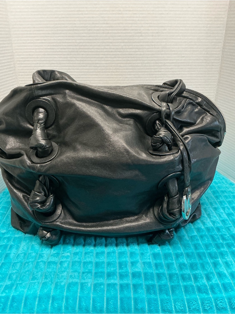 MICHAEL KORS Lambskin Black Leather unique satchel handbag